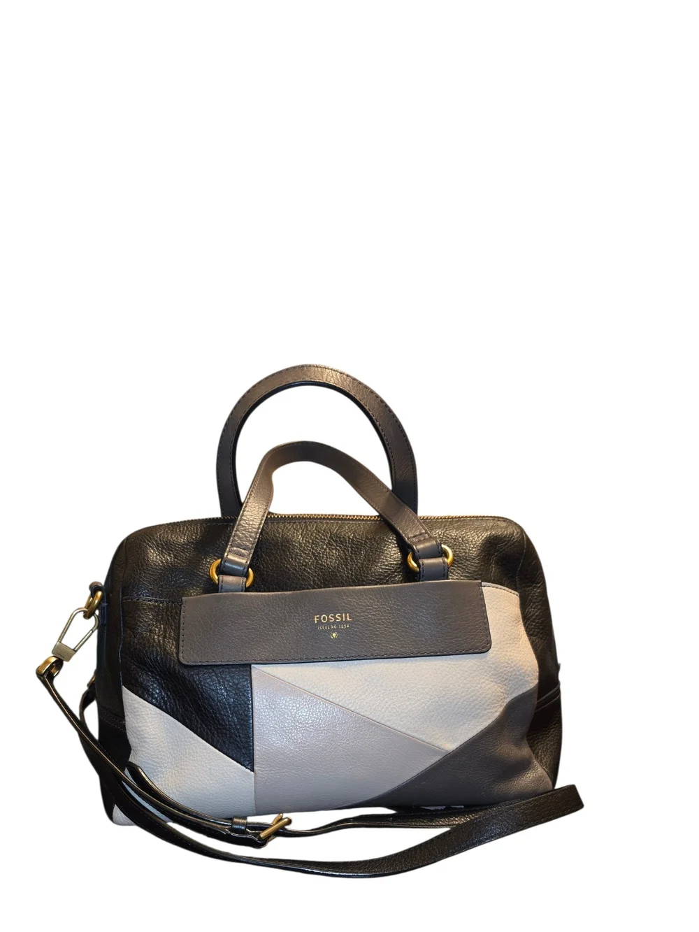 Fossil Amanda Black & Cream Geometric Satchel